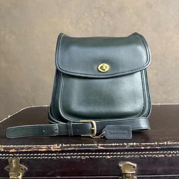 Vintage COACH 9979 Large Sidepack in Forest GreenLeather Crossbody Bag USA - Picture 1 of 12